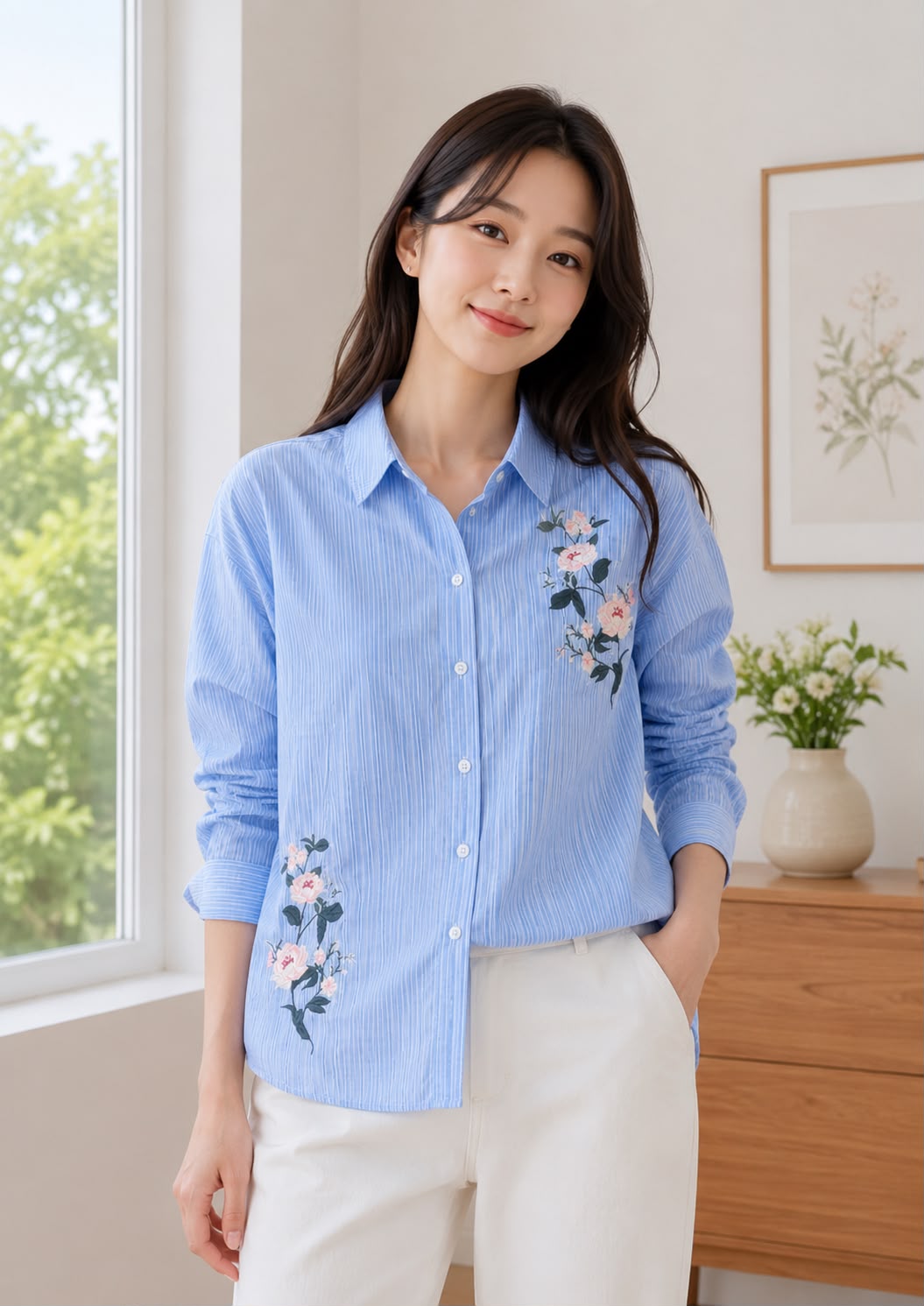 Floral Stripe Button-Down Shir