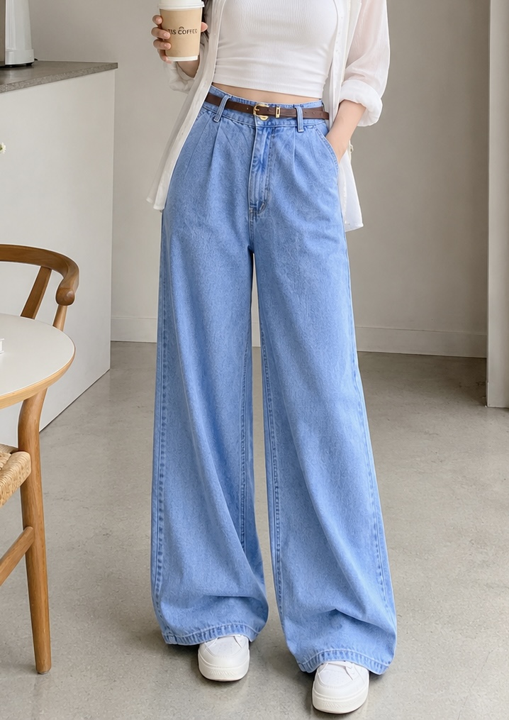 Chaily Seoul Wide-Leg Denim Jeans – Sky Blue
