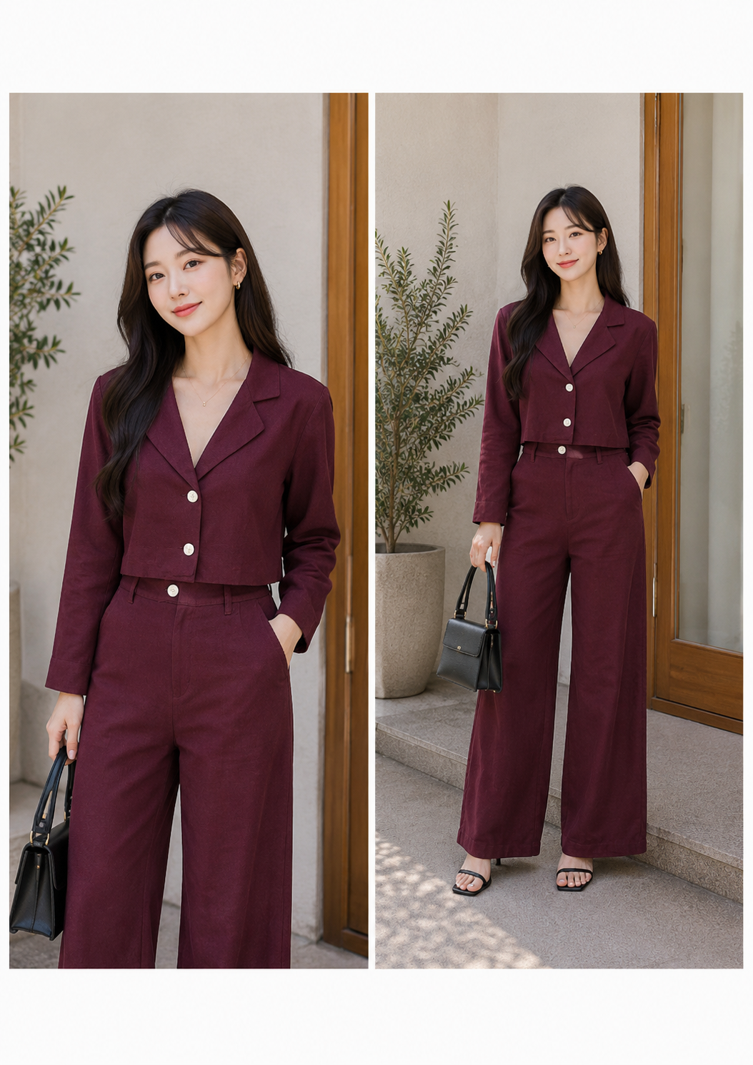 Wine Berry Cropped Blazer Co-Ord Set