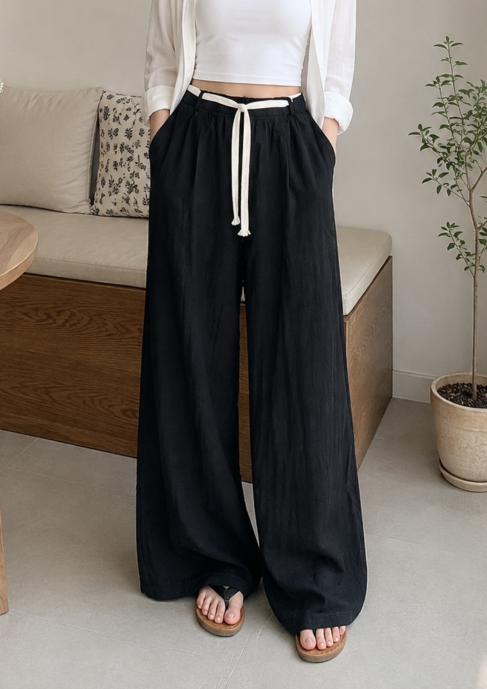 Chaily Seoul Classic Wide-Leg Palazzo Pants – Midnight Black