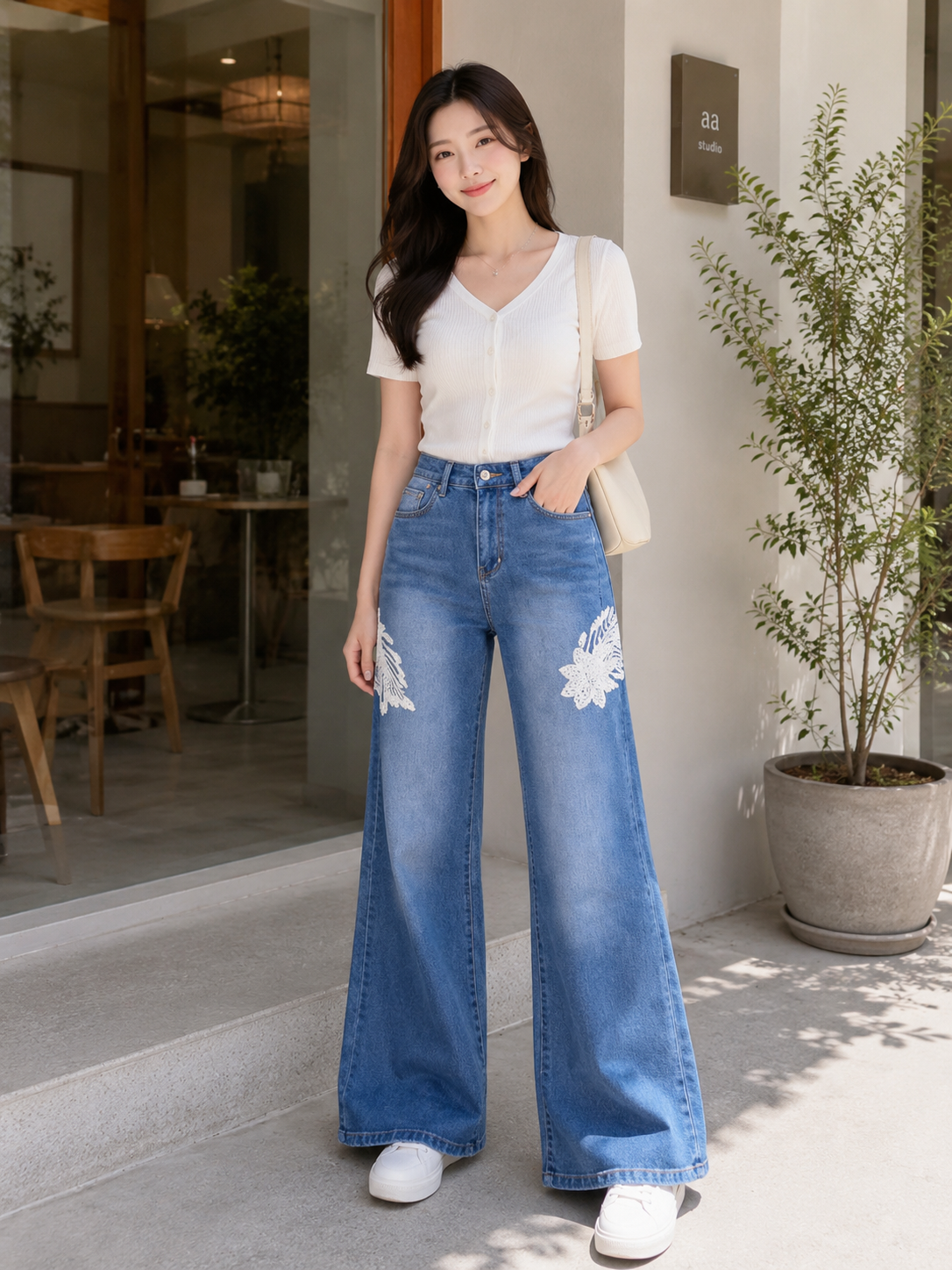 Women’s Floral Charm Wide Leg Jeans