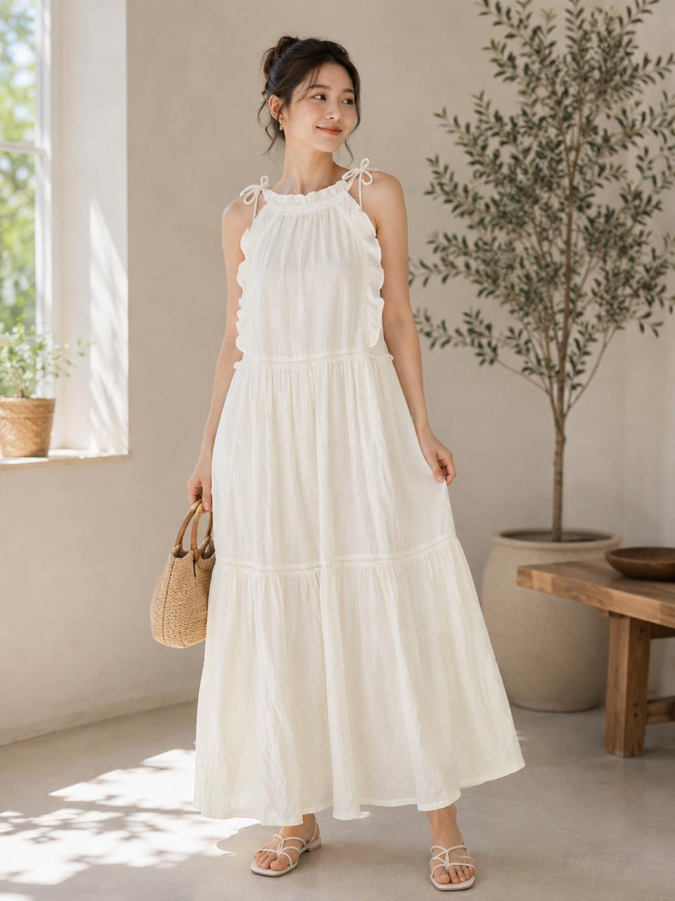 Elegant Ruffle Strap Maxi Dress