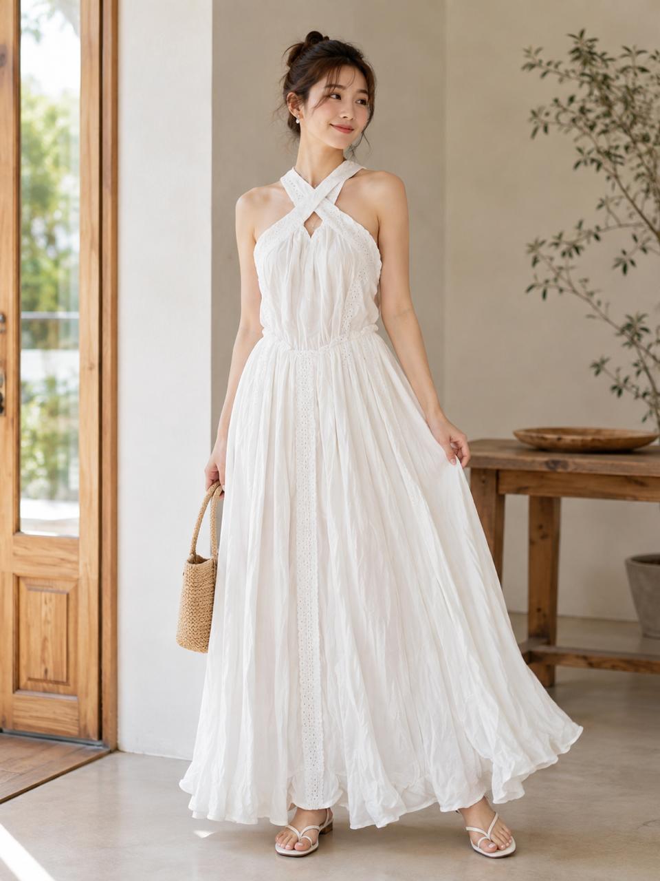 Elegant Cross-Neck Maxi Dress