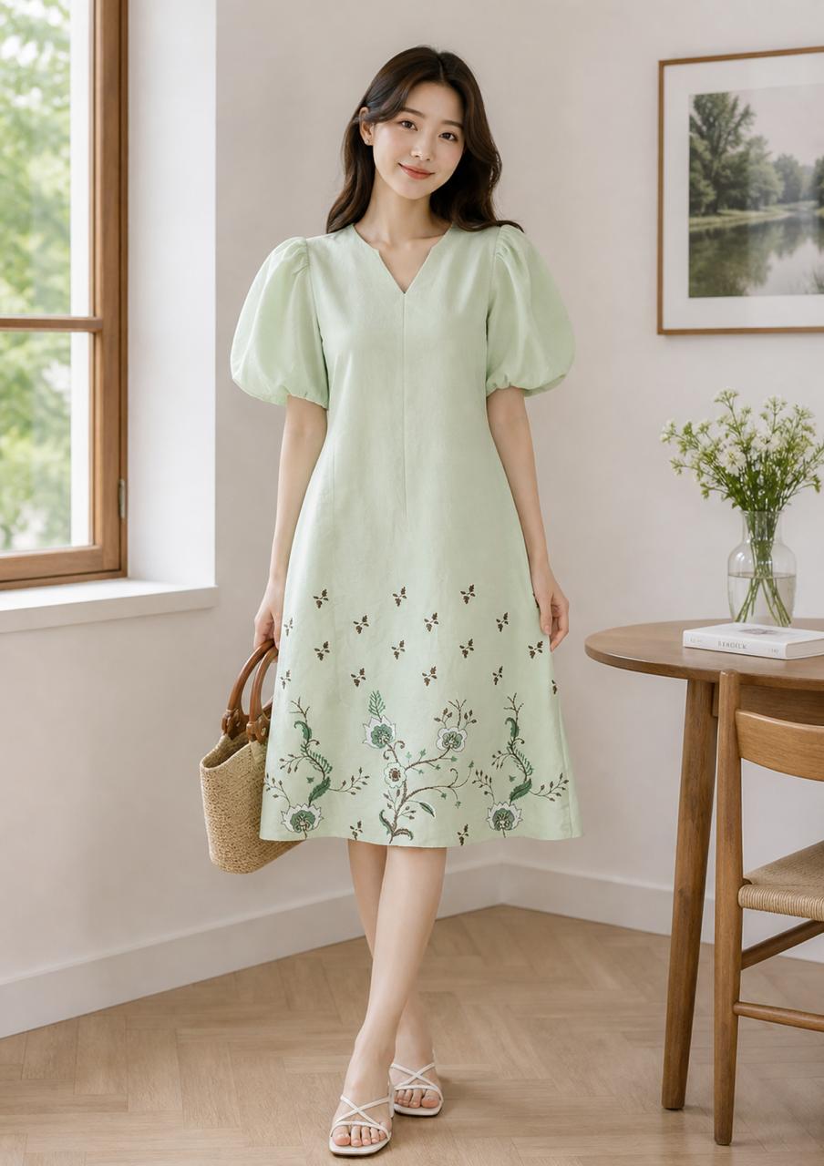 Floral Embroidered Puff Sleeve Dress