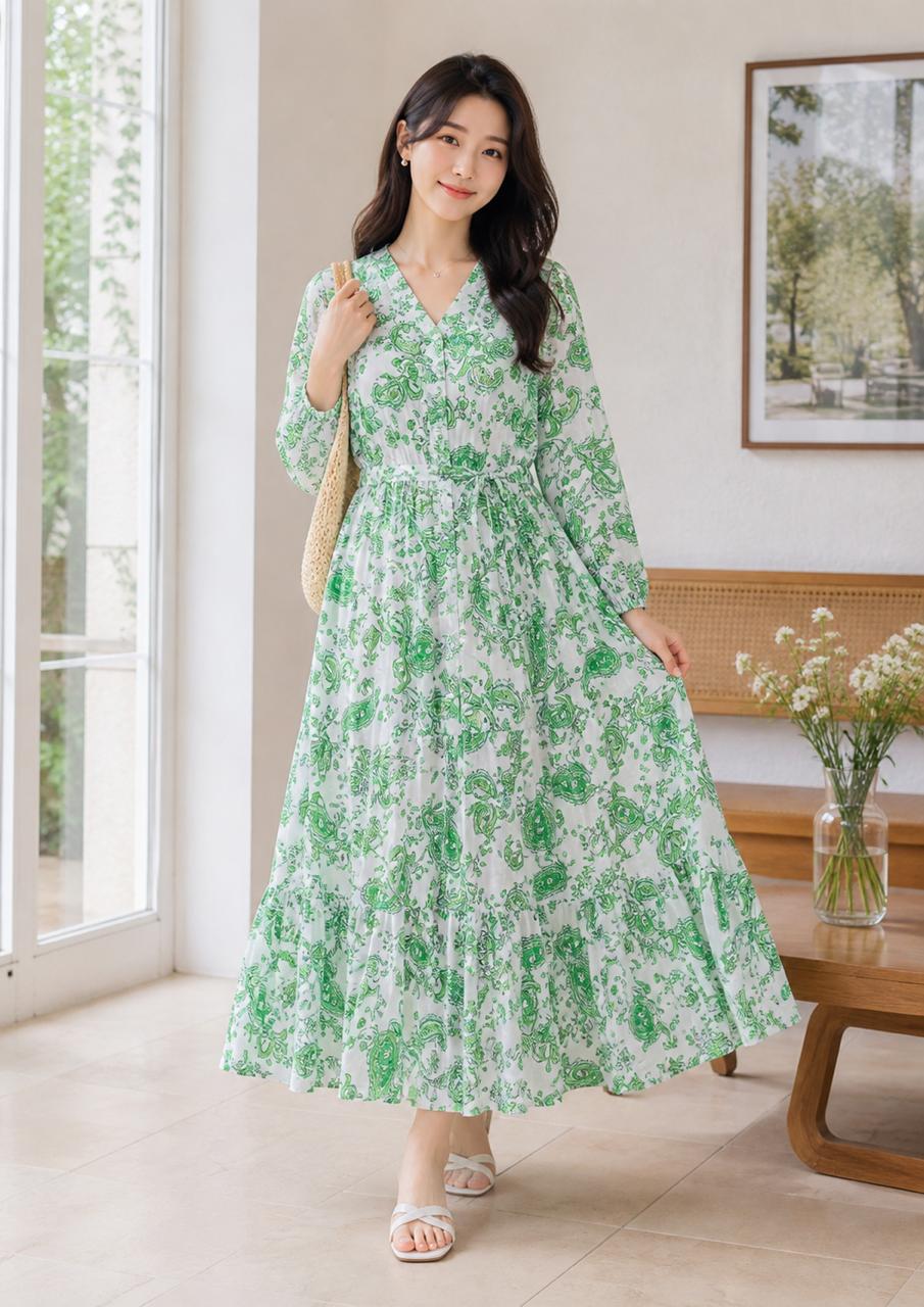 Paisley Print Tiered Maxi Dress