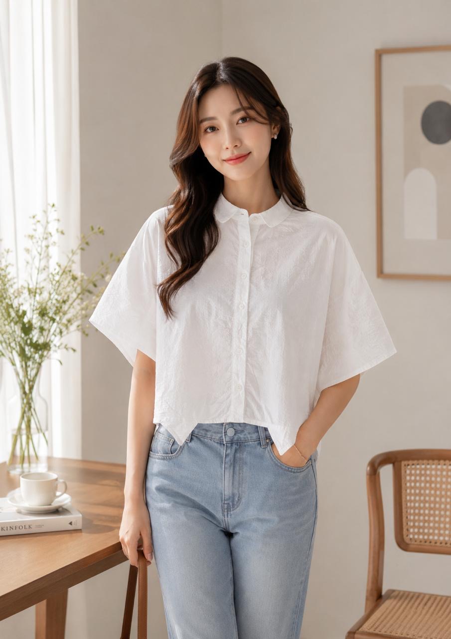 Relaxed Cropped Button-Up Top