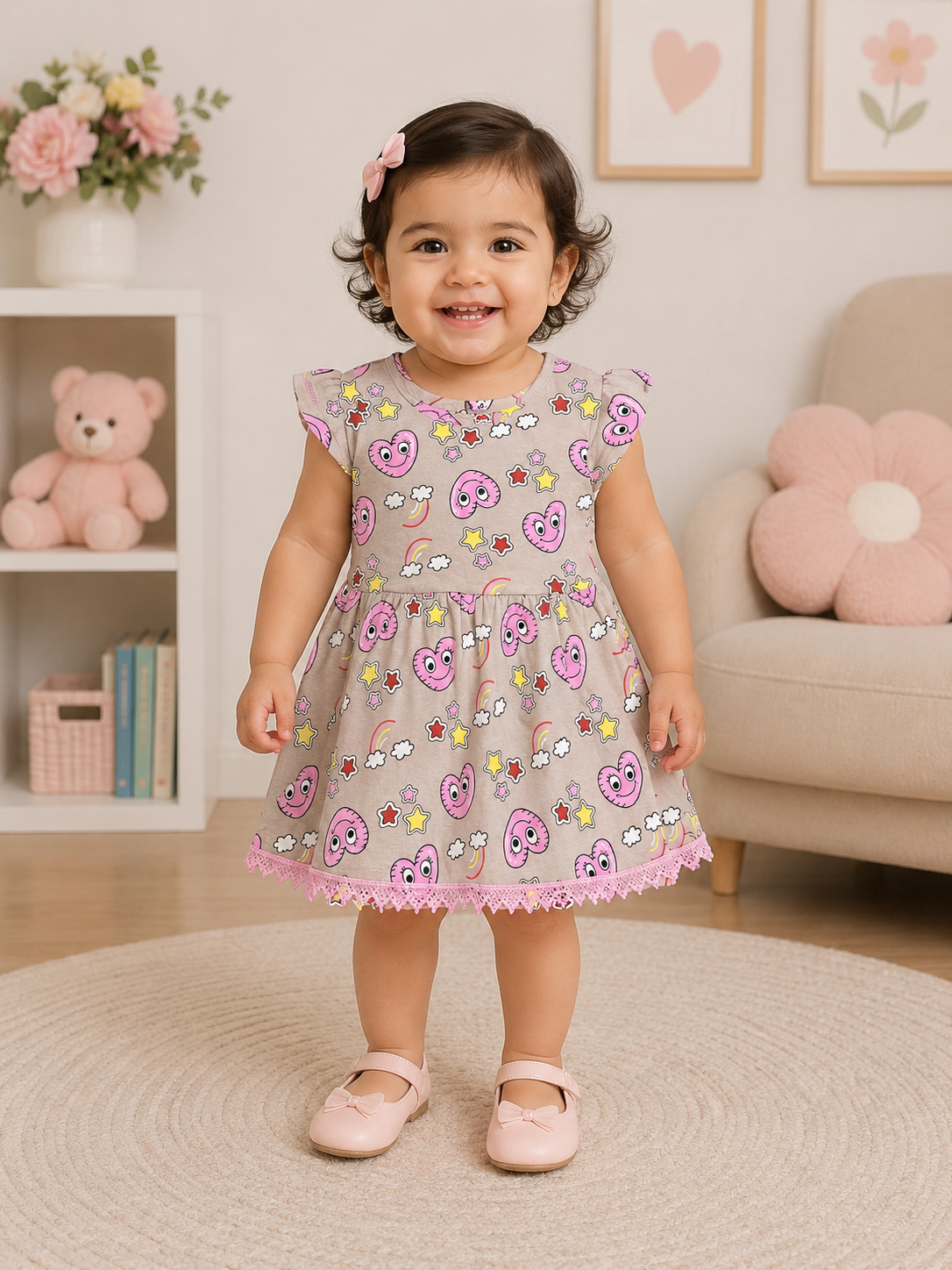 Sweet Hearts Printed Baby Girl Dress