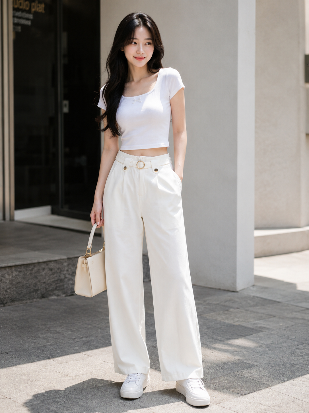 Luxe Ring Belt Wide-Leg Trousers