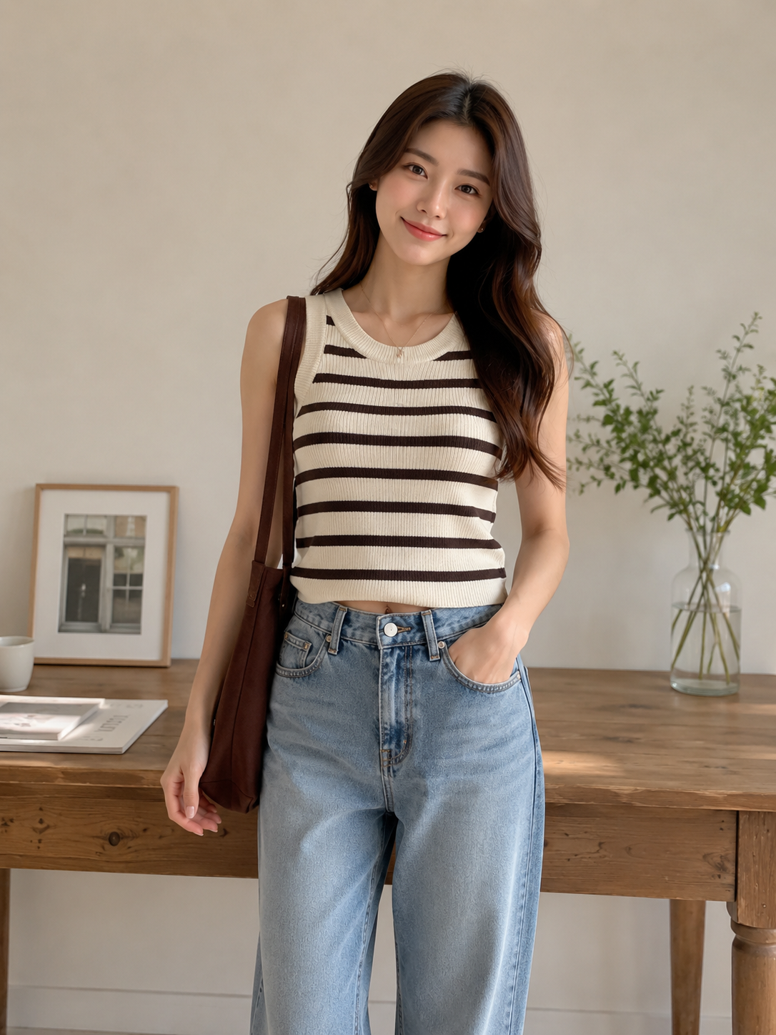 Modern Ribbed Stripe Knit Tank Top