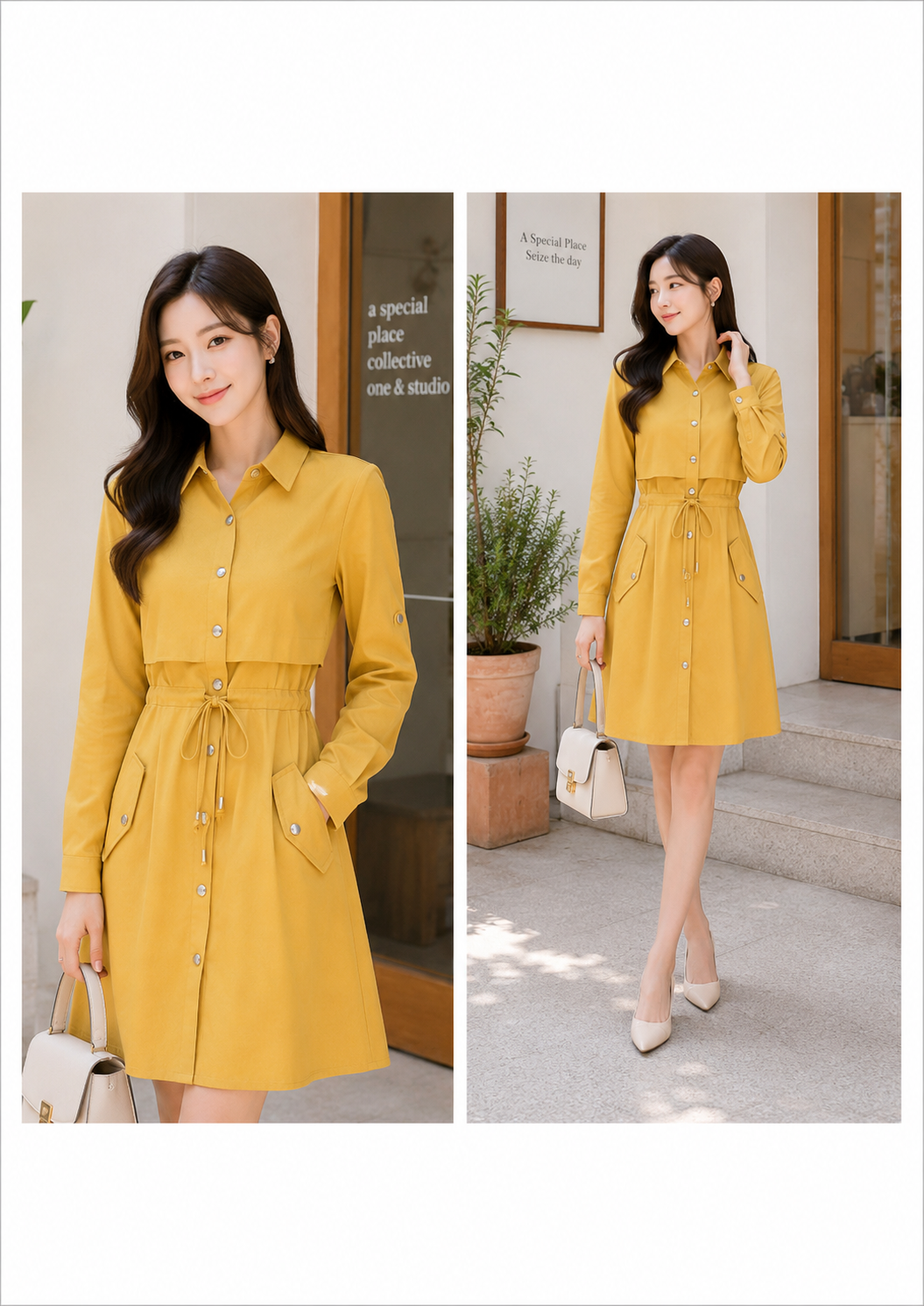 Mustard Breeze Utility Shirt Dress