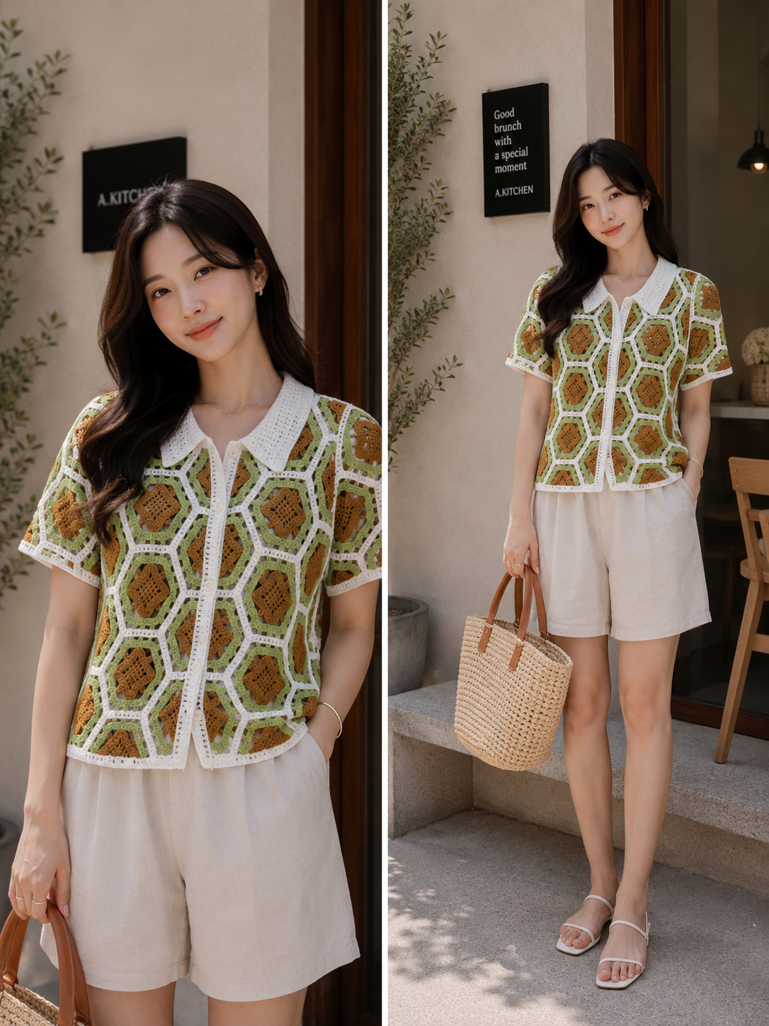 Vintage Crochet Collared Knit Shirt