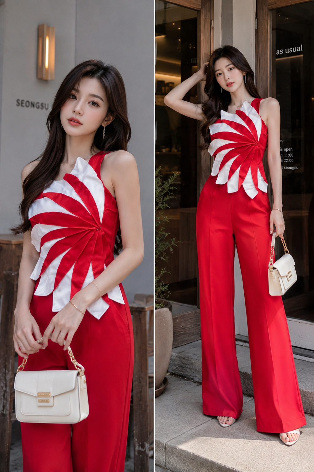 Scarlet Bloom One-Shoulder Flared Jumpsuit
