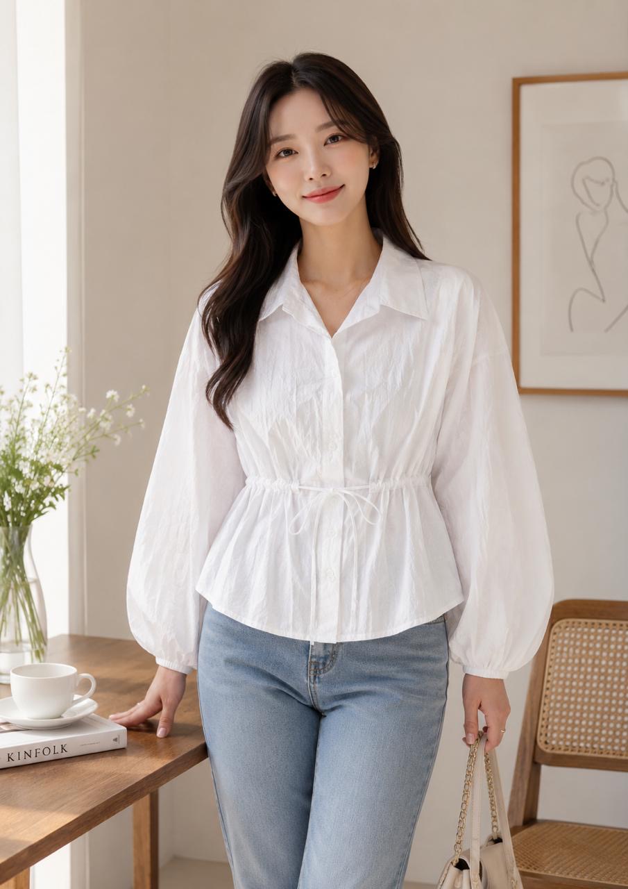 Drawstring Waist Peplum Top