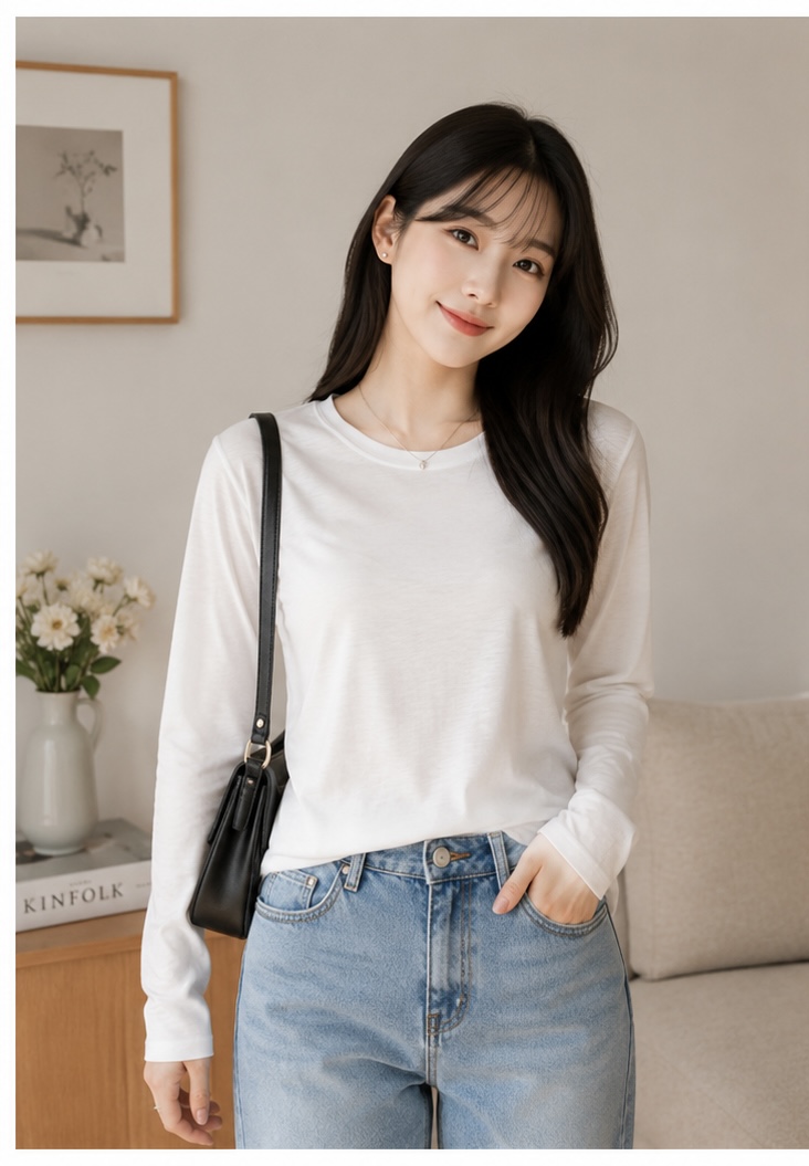 Women’s White Long Sleeve Crew Neck Basic T-Shirt