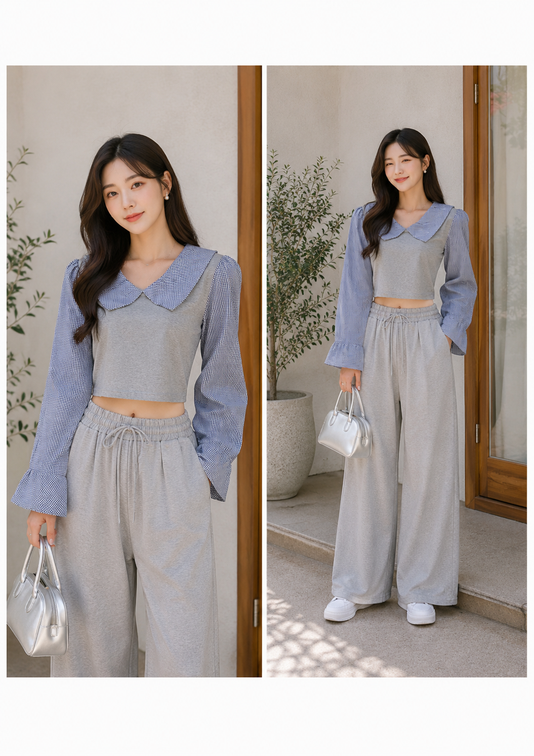 Sky Check Collar Lounge Co-Ord Set