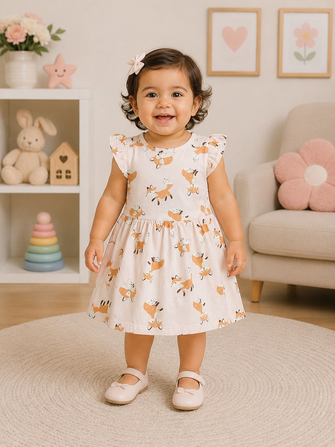 Fox Friends Flutter Sleeve Dress