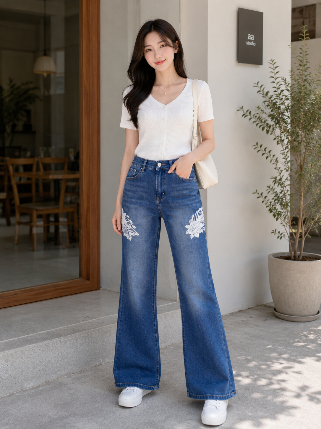 Floral Elegance Wide Leg Jeans