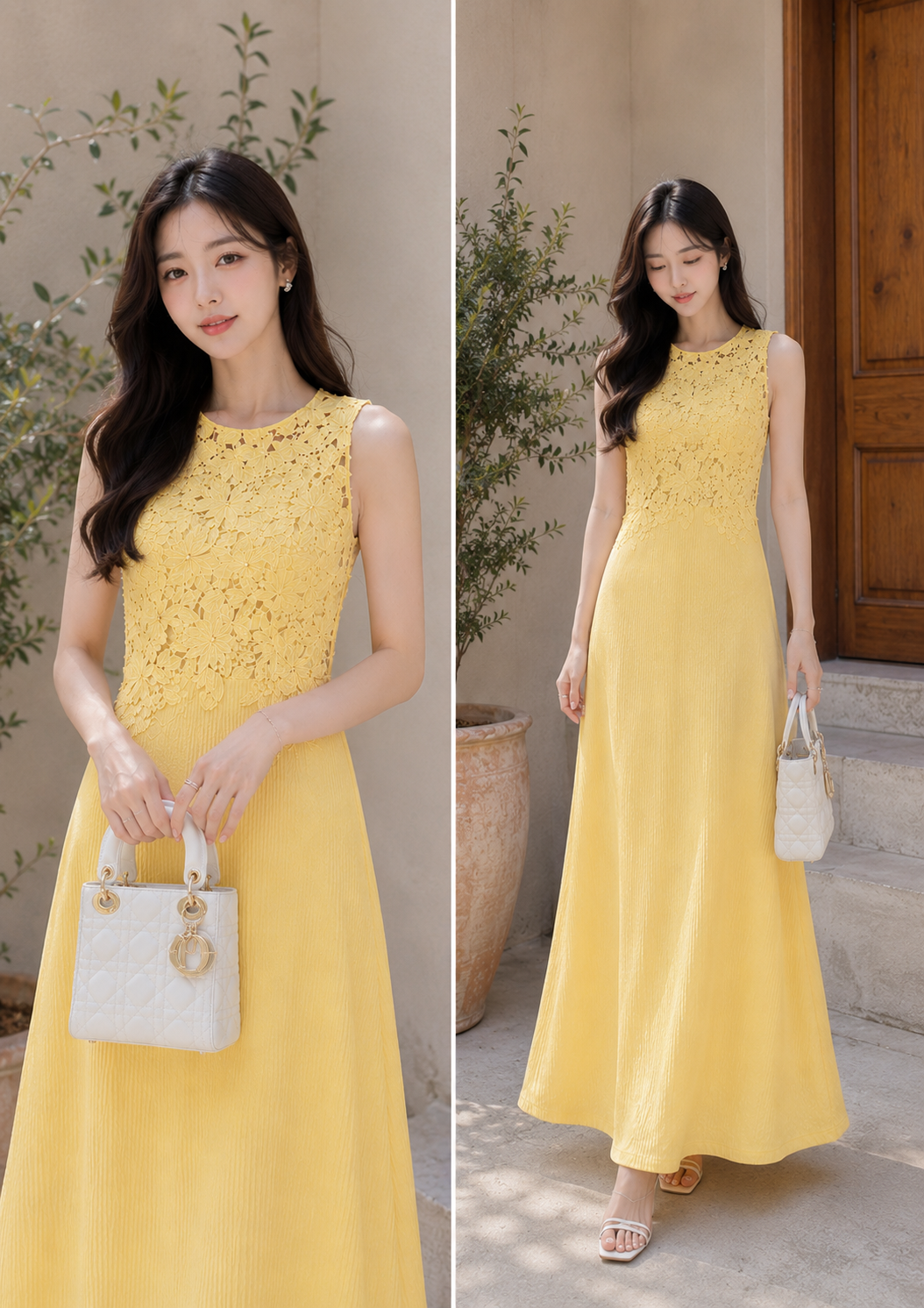 Women’s Pastel Floral Lace Sleeveless Maxi Dress
