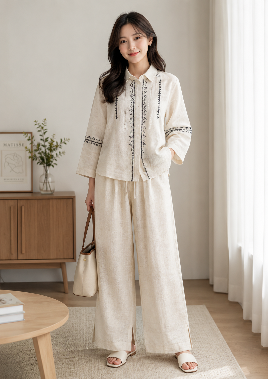 Embroidered Linen Co-Ord Set