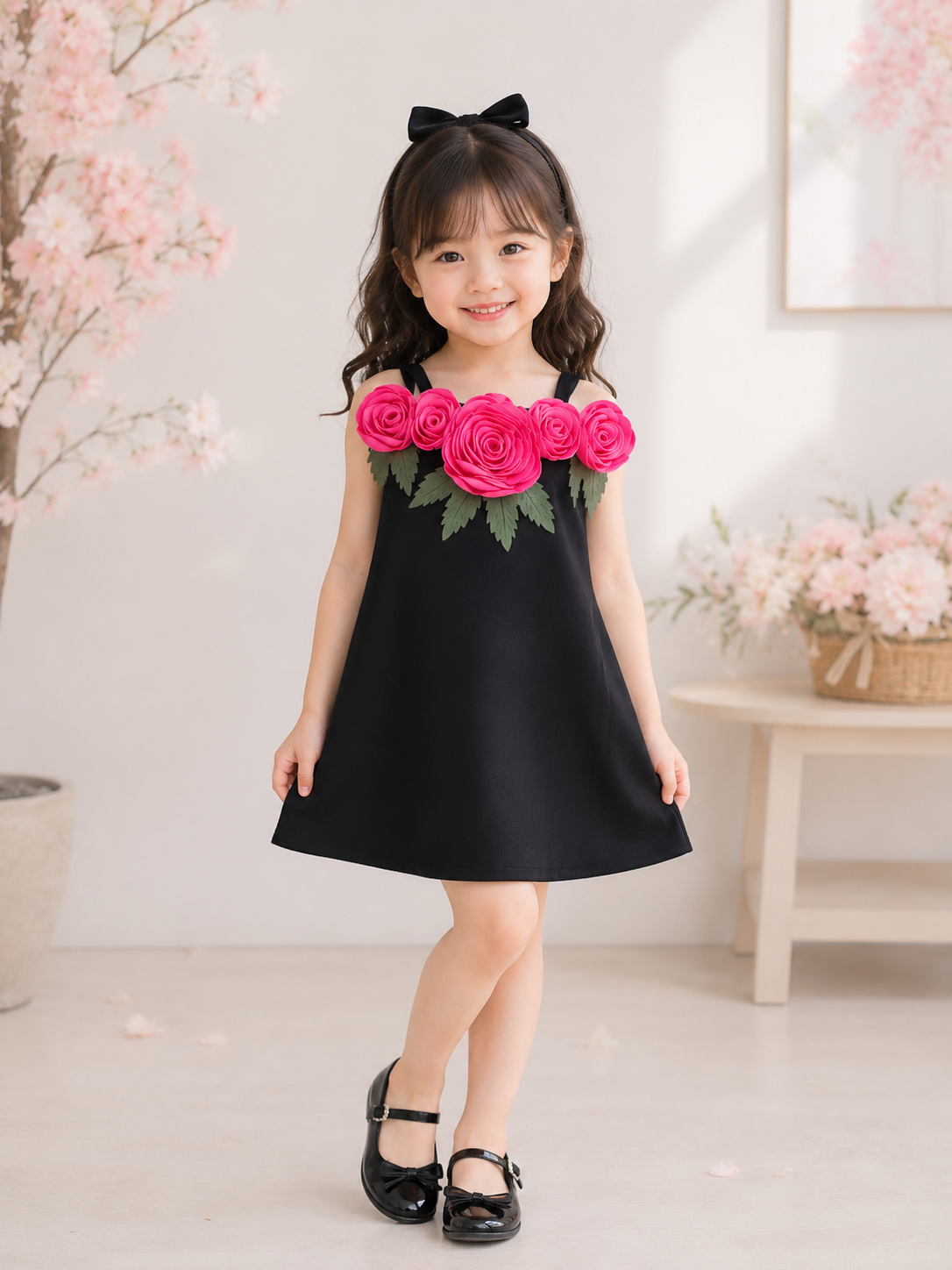 Midnight Rose Bloom Girls’ Dress