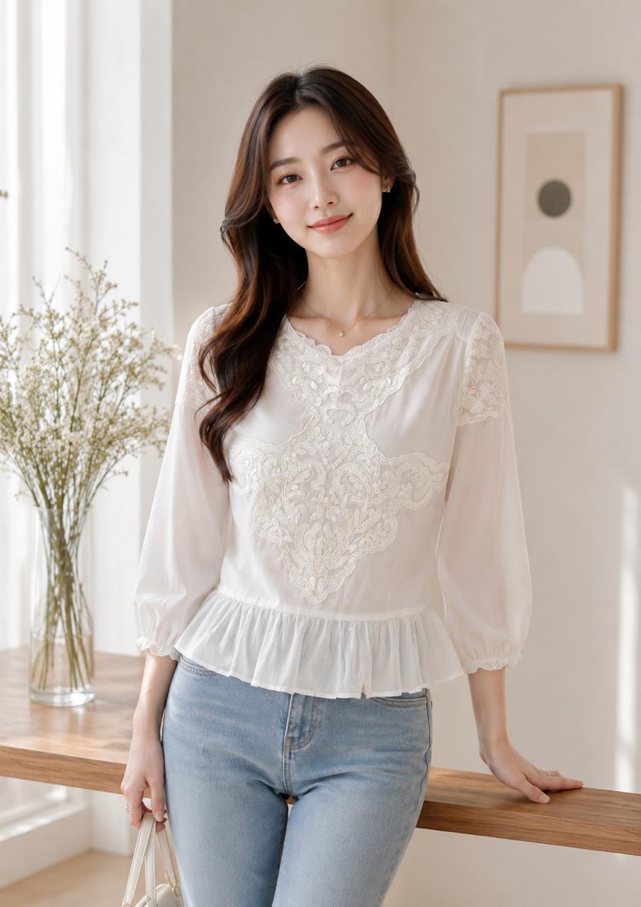 Embroidered Lace Peplum Top